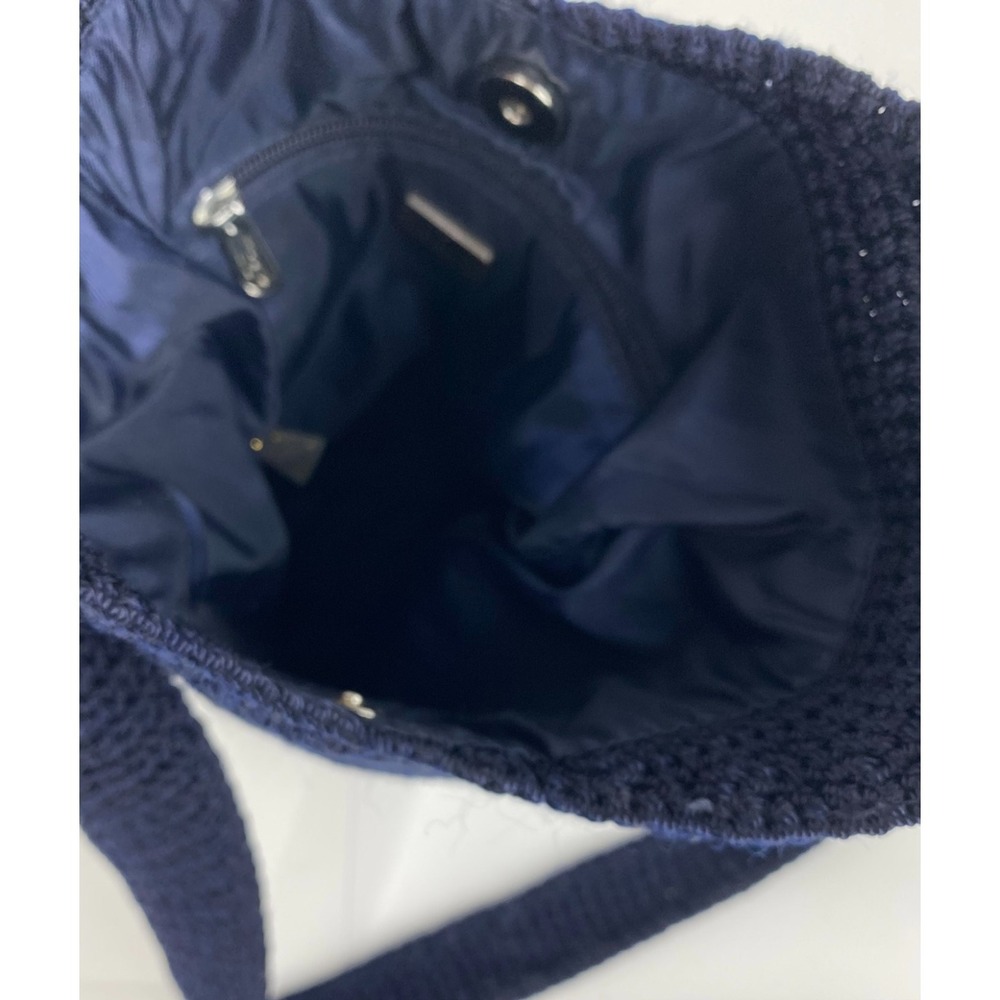 The Sak Crochet Shoulder Bag Dark Navy Blue Purse Satchel Nylon Medium - Large - Picture 7 of 8